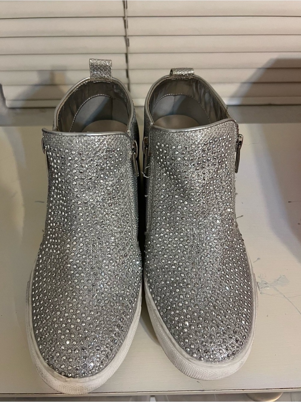 Women's Silver Crystal Slip-On Fashion Sneakers
